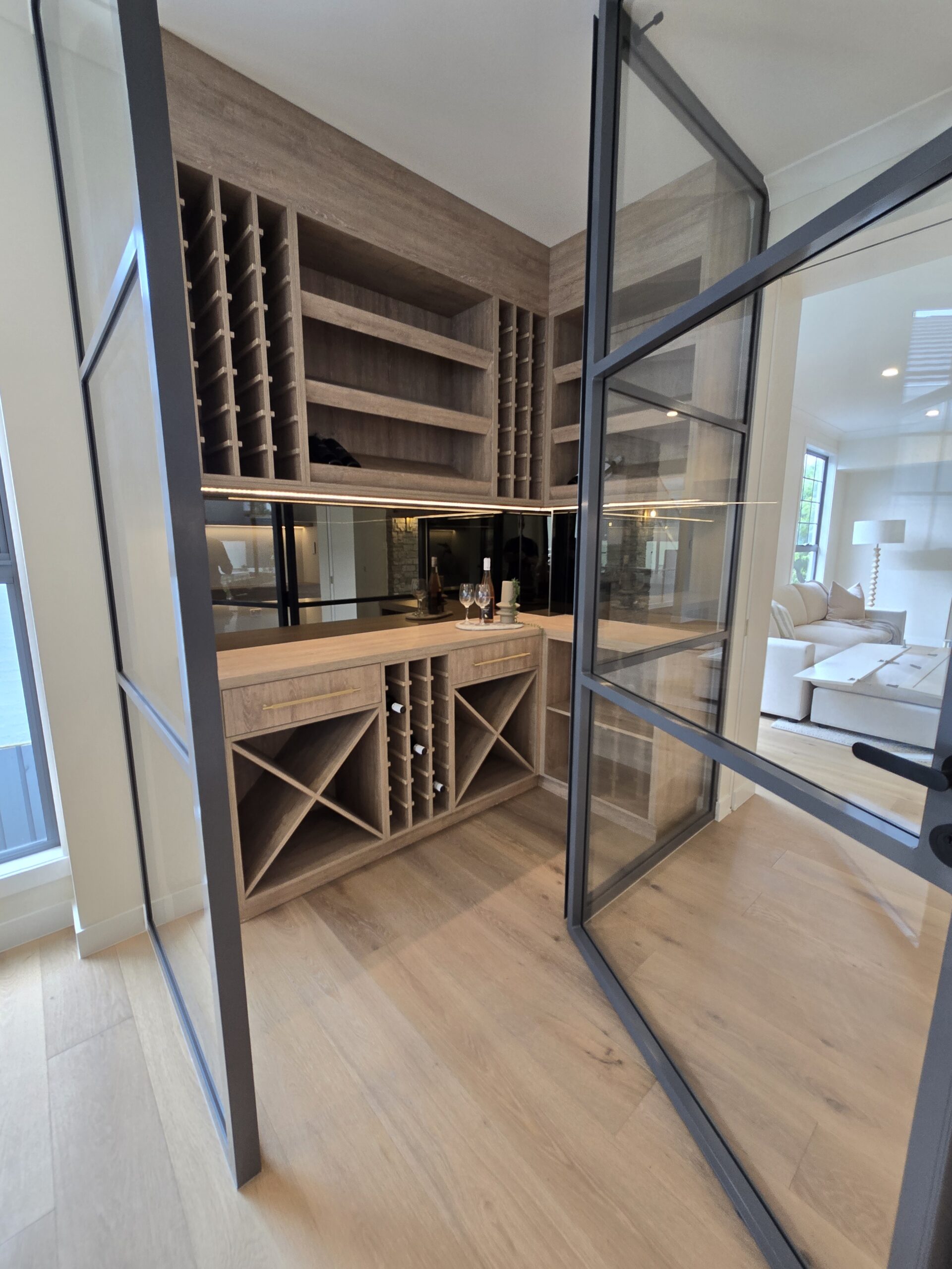Custom wine cellar interior view